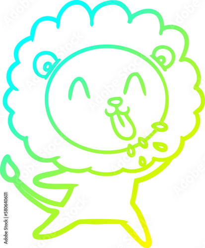 cold gradient line drawing happy cartoon lion
