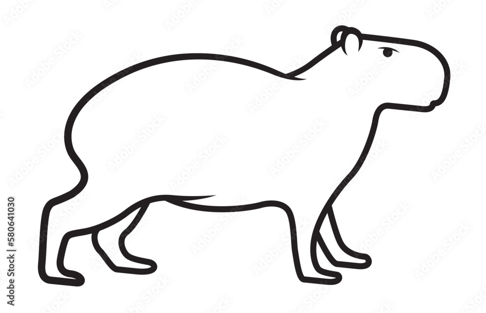 Capybara Silhouette on White Background. Line art black and white illustration. Isolated Vector Animal Template for Icon, Logo Company, Symbol etc Capybara Silhouette on White Background. Line art black and white illustration. Isolated Vector Animal Template for Icon, Logo Company, Symbol etc