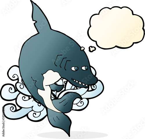 funny cartoon shark with thought bubble