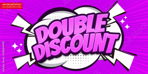 Double discount promotion sale text effect editable three dimension comic font style