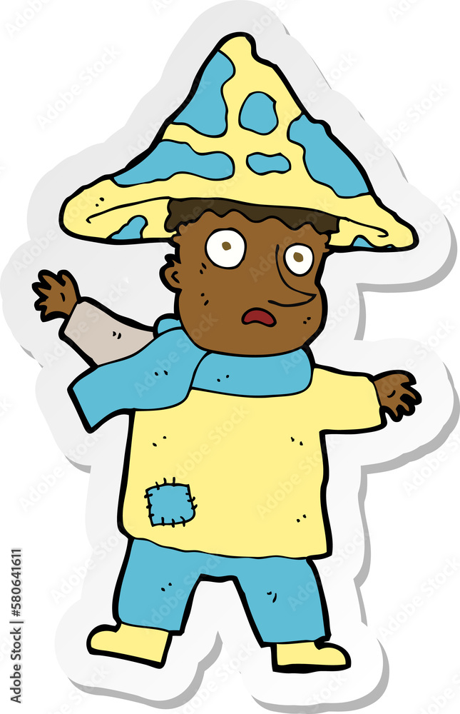 sticker of a cartoon magical mushroom man sticker of a cartoon magical mushroom man