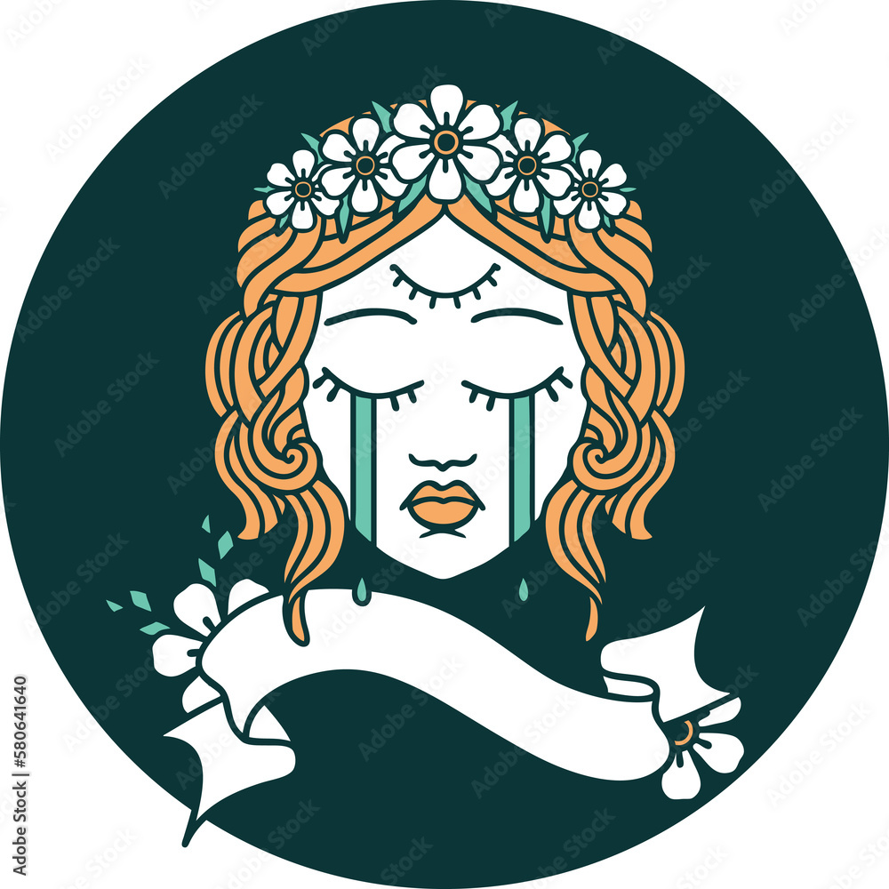 icon with banner of female face crying with third eye icon with banner of female face crying with third eye