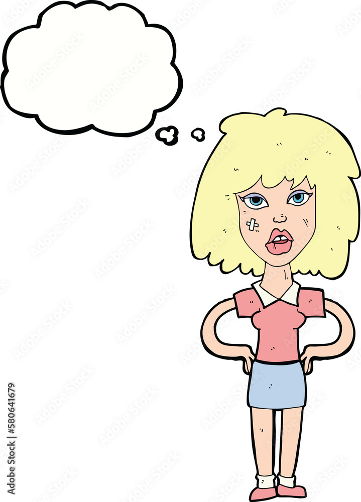 cartoon tough woman with thought bubble cartoon tough woman with thought bubble