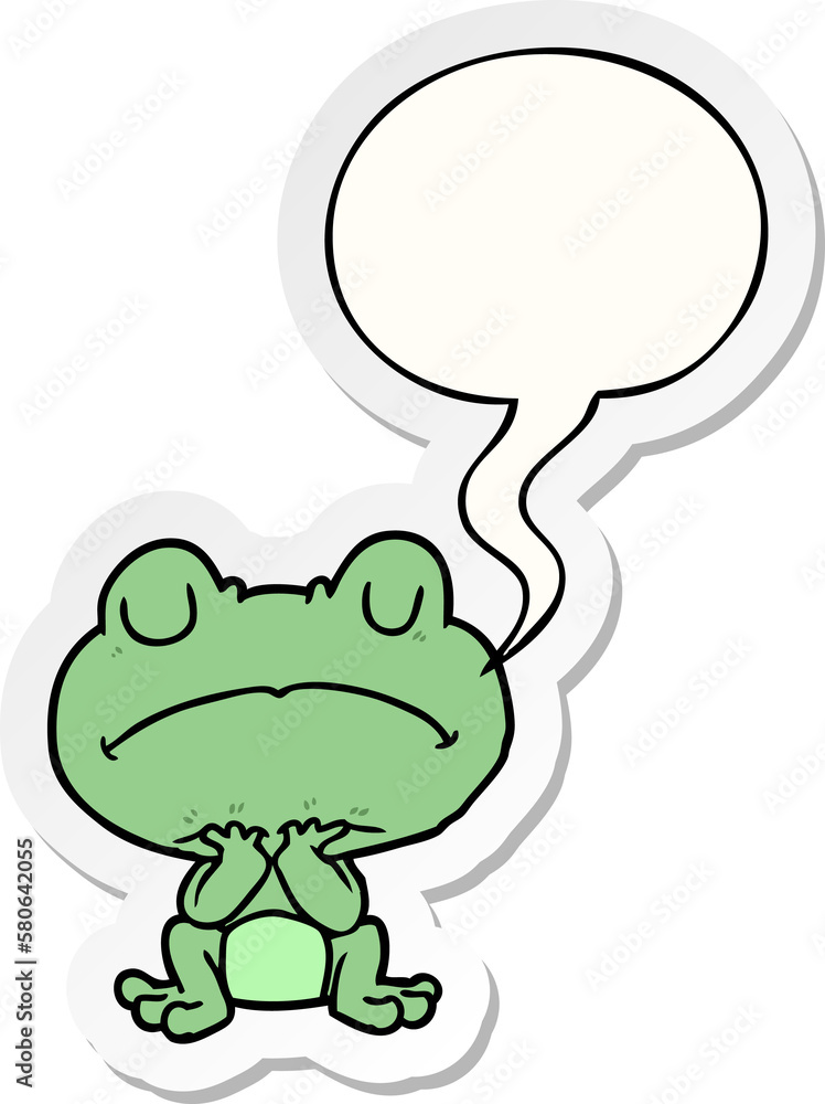 cartoon frog waiting patiently and speech bubble sticker cartoon frog waiting patiently and speech bubble sticker