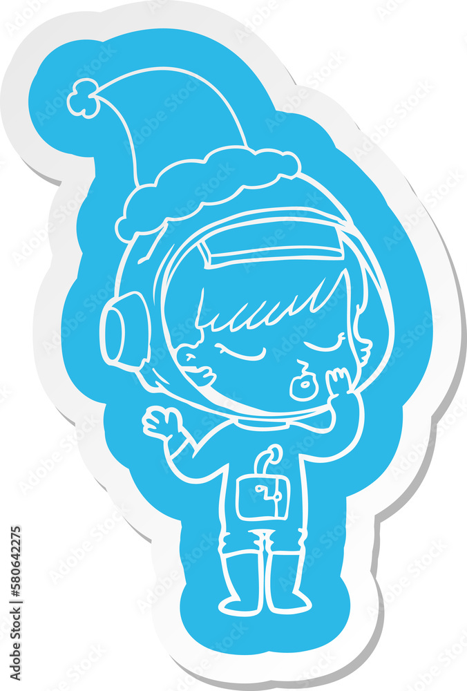 cartoon sticker of a pretty astronaut girl wearing santa hat cartoon sticker of a pretty astronaut girl wearing santa hat