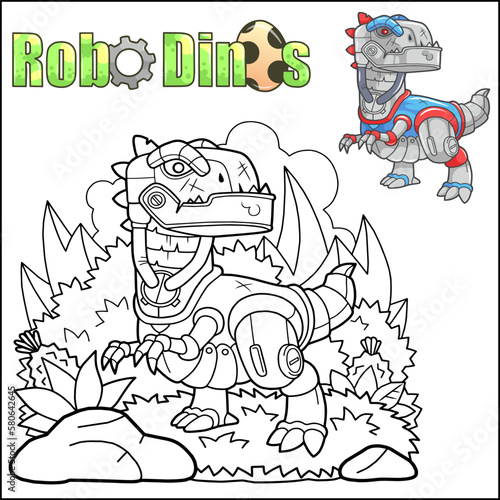 Cartoon robot dinosaur coloring book