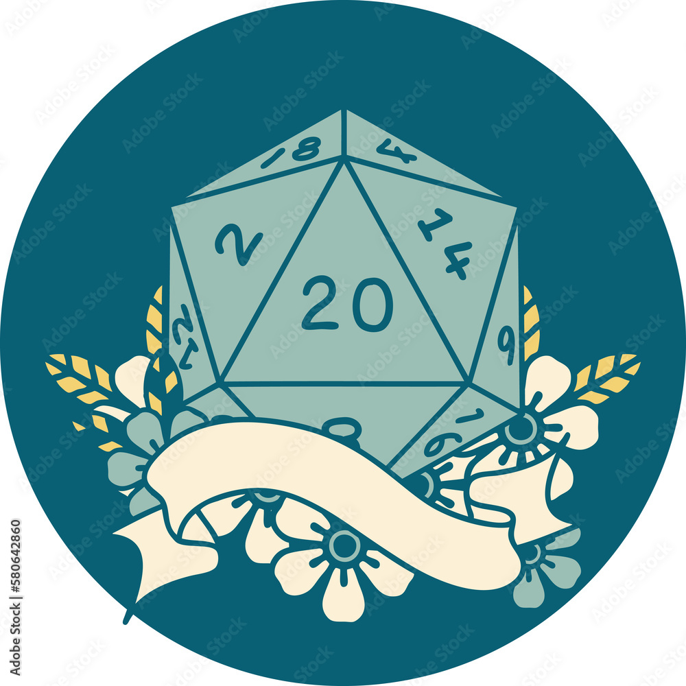 natural twenty D20 dice roll illustration natural twenty D20 dice roll illustration