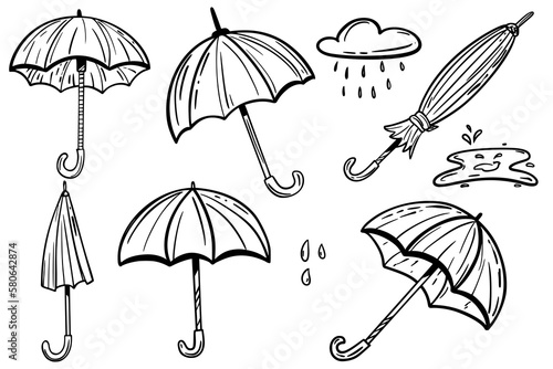 Set of umbrellas. Sketch. Hand drawing. For your design.