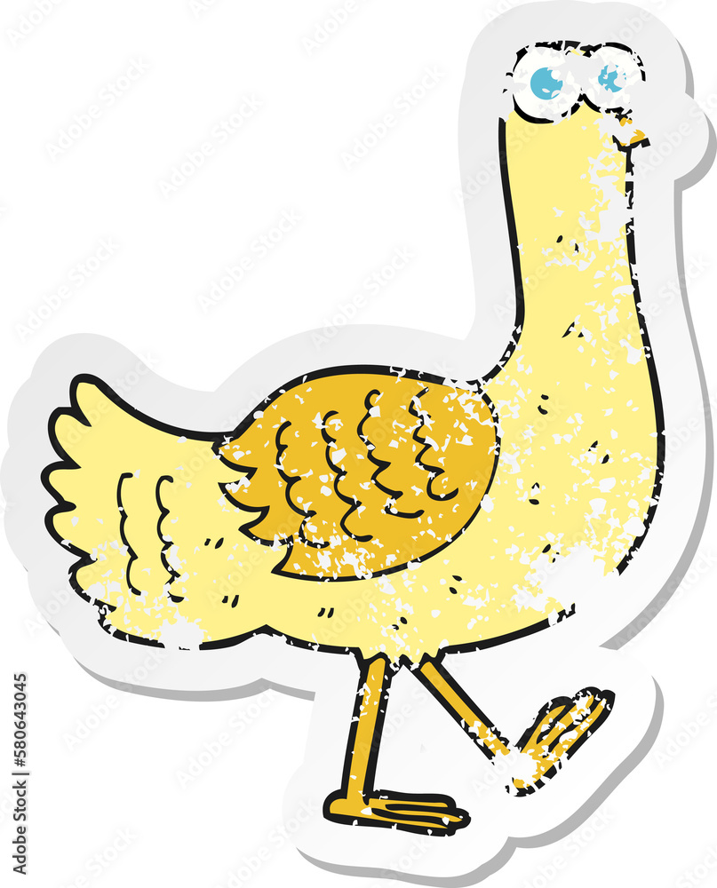 retro distressed sticker of a cartoon bird retro distressed sticker of a cartoon bird