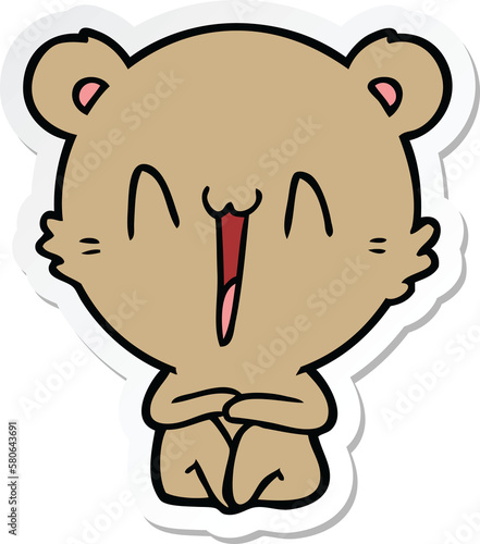 sticker of a happy bear sitting cartoon