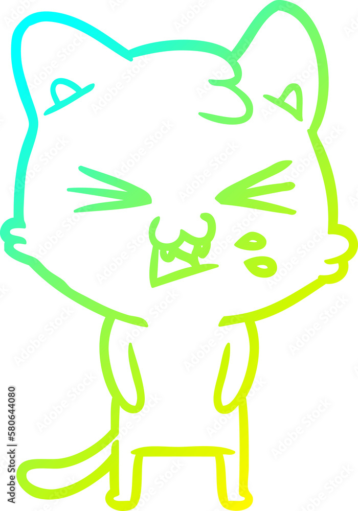 cold gradient line drawing cartoon cat hissing cold gradient line drawing cartoon cat hissing