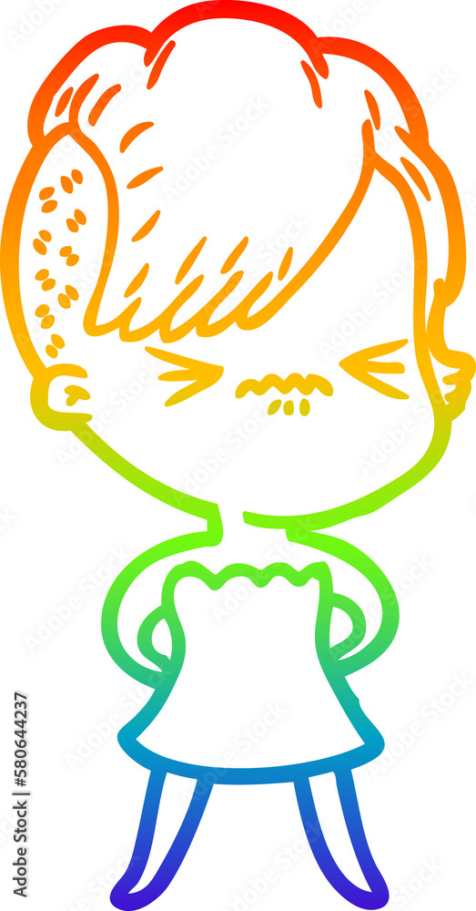 rainbow gradient line drawing cartoon annoyed hipster girl rainbow gradient line drawing cartoon annoyed hipster girl