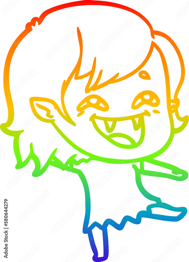 Fototapeta premium rainbow gradient line drawing cartoon laughing vampire girl