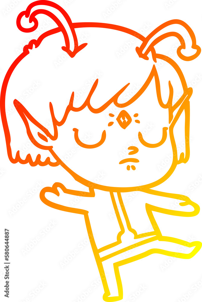 warm gradient line drawing cartoon alien girl warm gradient line drawing cartoon alien girl