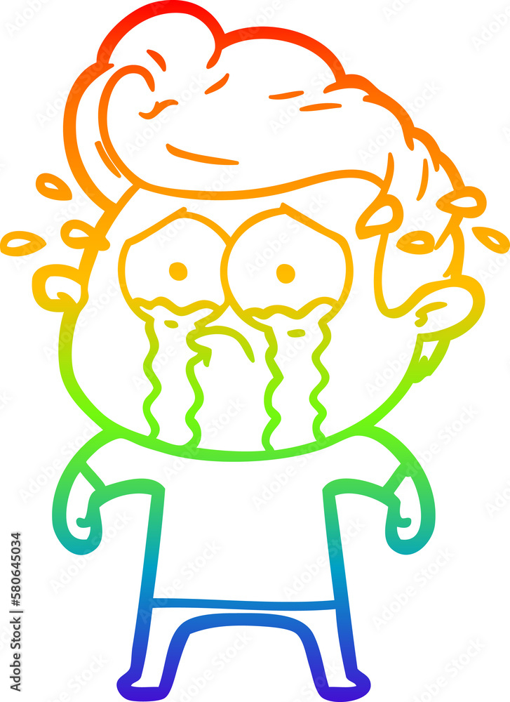 rainbow gradient line drawing cartoon crying man rainbow gradient line drawing cartoon crying man