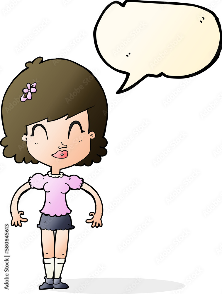 cartoon happy pretty woman with speech bubble cartoon happy pretty woman with speech bubble