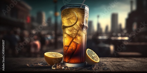Long Island Iced Tea drink with a beautiful and blurried background. For promotional purposes or just desktop wallpaper. After software modifications photo