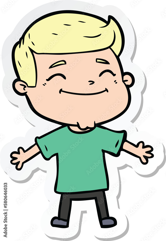 sticker of a happy cartoon man with open arms sticker of a happy cartoon man with open arms