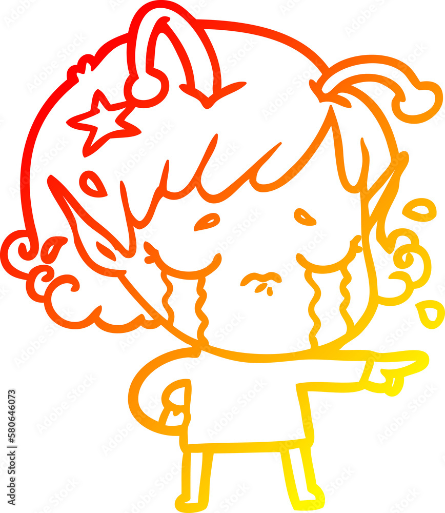 warm gradient line drawing cartoon crying alien girl warm gradient line drawing cartoon crying alien girl