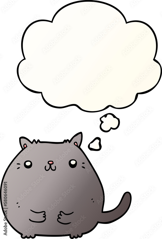 cartoon cat and thought bubble in smooth gradient style