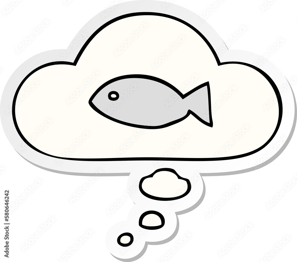 cartoon fish symbol and thought bubble as a printed sticker