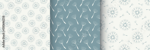 Set of 3 floral seamless vintage pattern with dandelion seeds. Can be used for textile, wallpapers, gift wrap paper. Isolated vector.