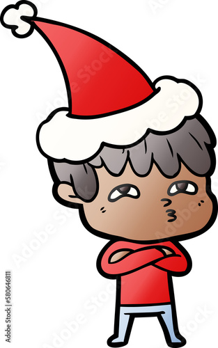 gradient cartoon of a curious man wearing santa hat © lineartestpilot