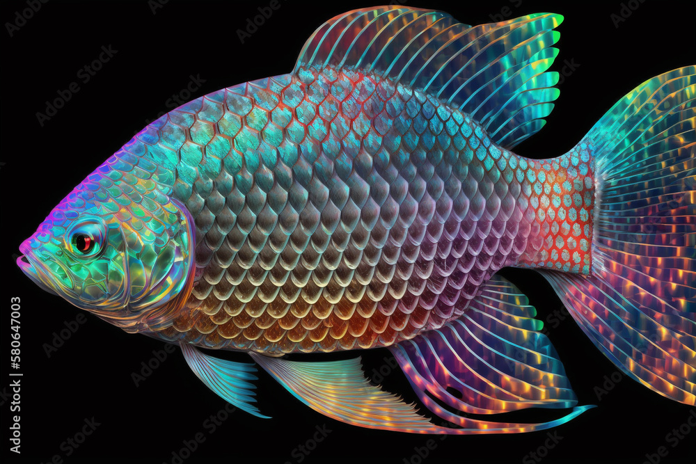Vibrant rainbow fish. Generative AI Vibrant rainbow fish. Generative AI