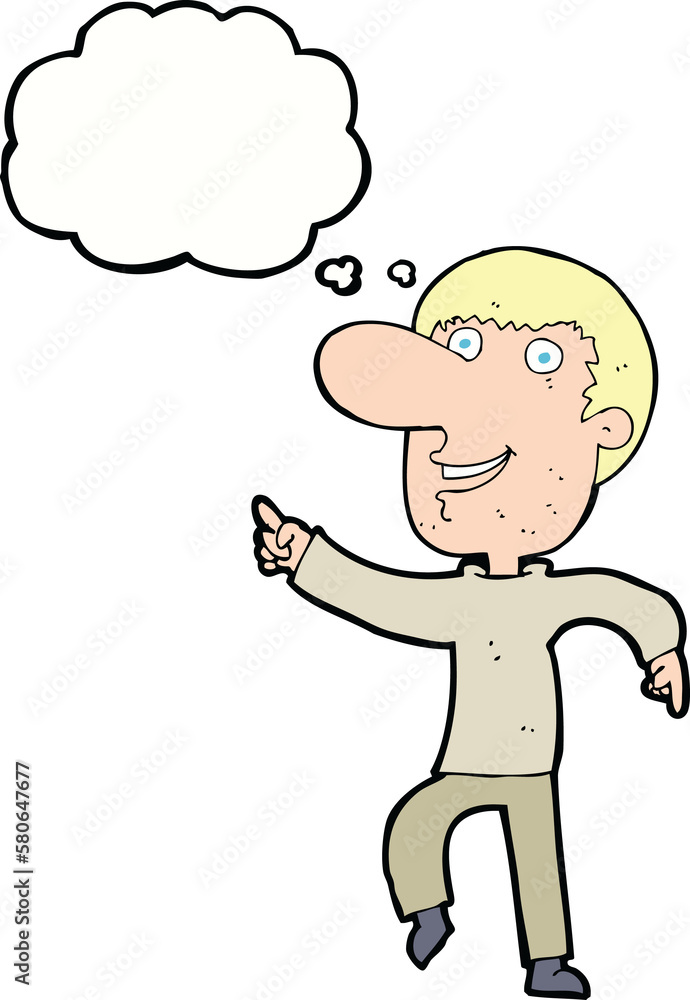 cartoon happy man dancing with thought bubble cartoon happy man dancing with thought bubble