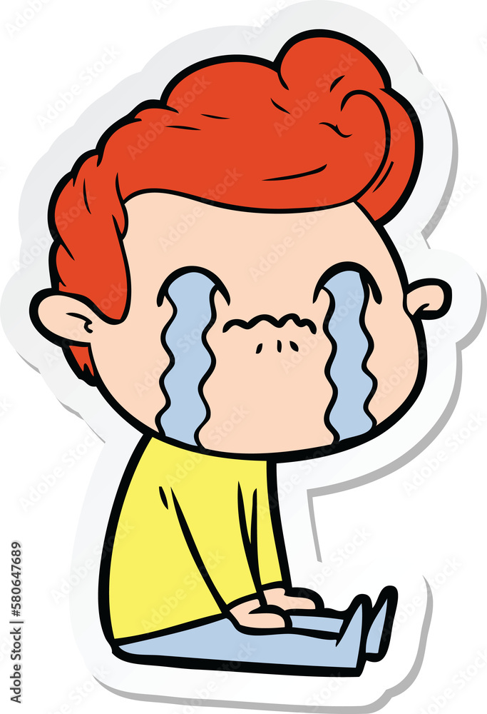 sticker of a cartoon man crying sticker of a cartoon man crying