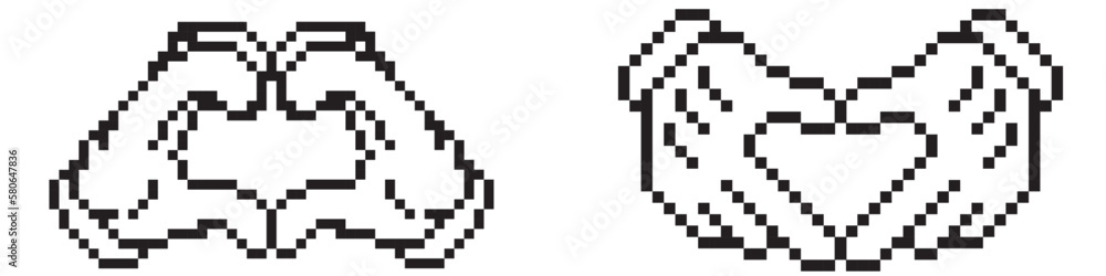 Black and white hands making heart filled outline icon, line vector sign, linear colorful pictogram isolated on white. Love symbol, logo illustration. Vector graphics Black and white hands making heart filled outline icon, line vector sign, linear colorful pictogram isolated on white. Love symbol, logo illustration. Vector graphics