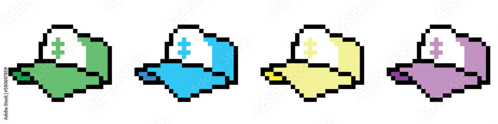 Pixel art 8-bit.Baseball cap icon in pixel art design isolated on white background.Dotted pop art illustration.Creative Vision Logotype concept. Pixel art 8-bit.Baseball cap icon in pixel art design isolated on white background.Dotted pop art illustration.Creative Vision Logotype concept.