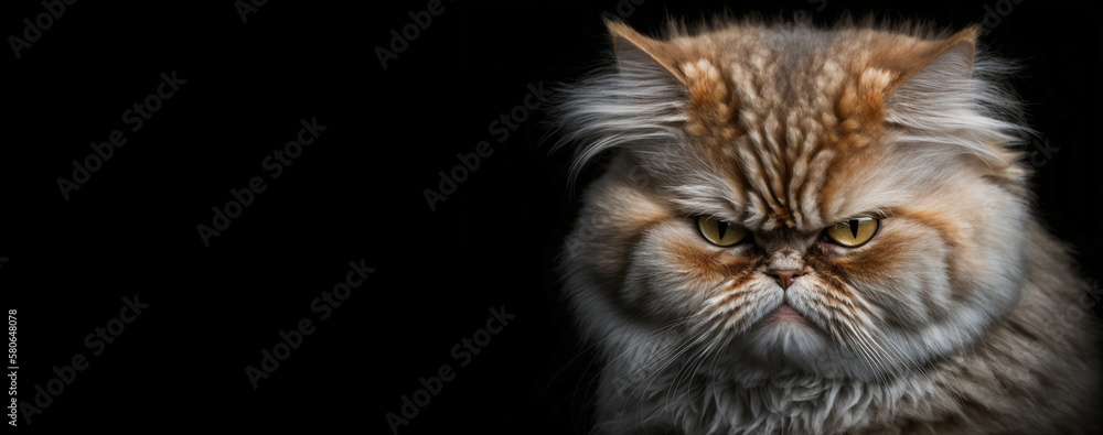 Cat having bad mood. Angry pet. Bad emotions, anger, dissatisfaction with life, negative facial expression. Bad day, misfortune concept. Copy space for text. Generative AI. - obrazy, fototapety, plakaty 