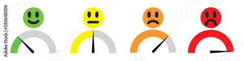 Color scale with arrow. Set scale. Different emotions art design from red to green. Progress bar template.