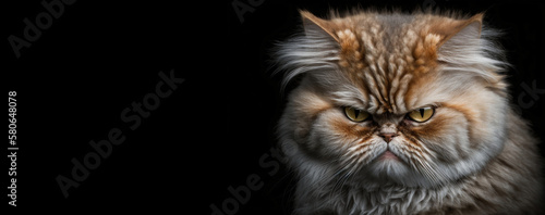 Cat having bad mood. Angry pet. Bad emotions, anger, dissatisfaction with life, negative facial expression. Bad day, misfortune concept. Copy space for text. Generative AI. photo