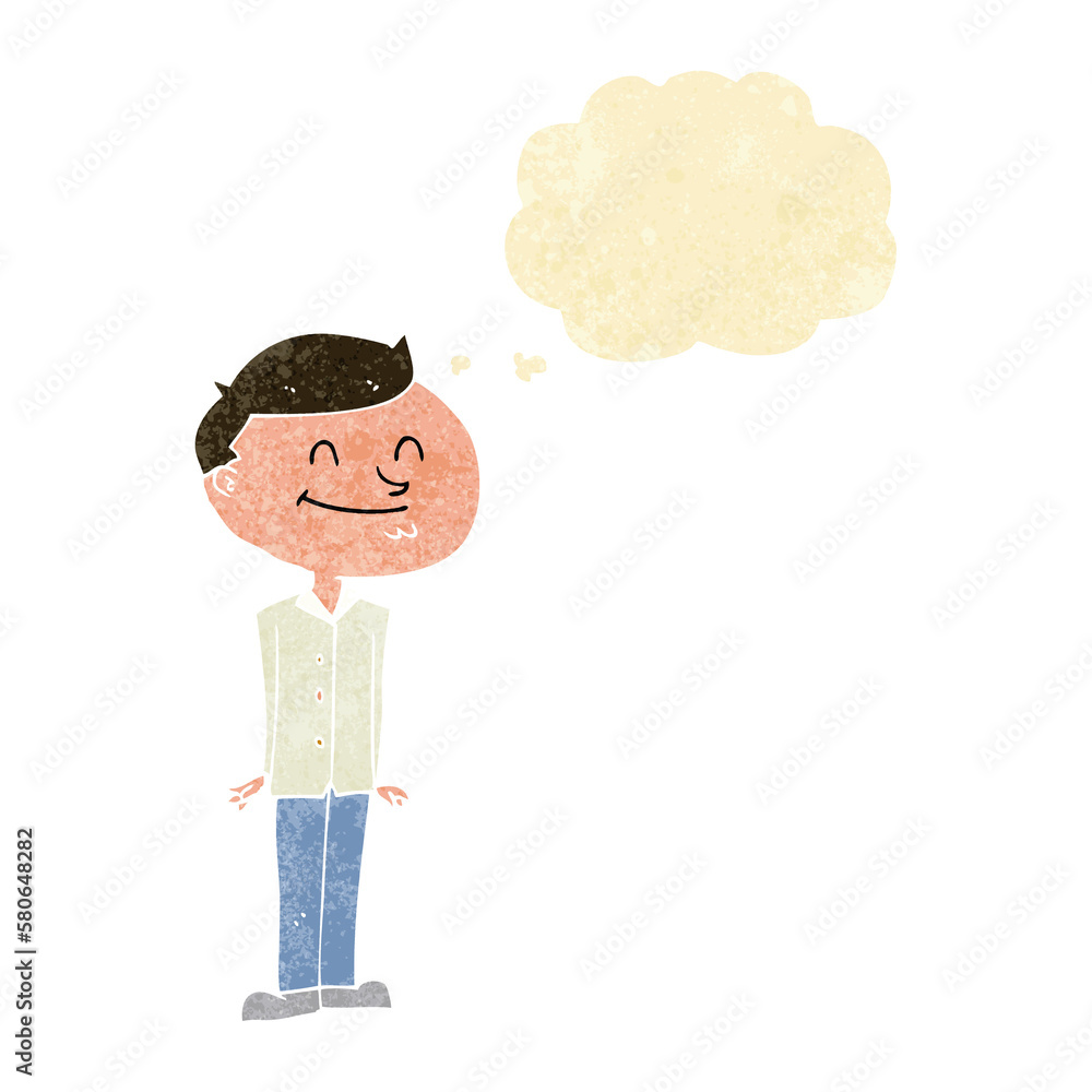cartoon smiling man with thought bubble cartoon smiling man with thought bubble