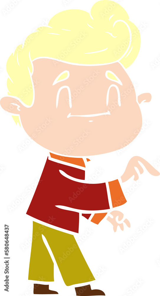 Obraz premium happy flat color style cartoon man making point