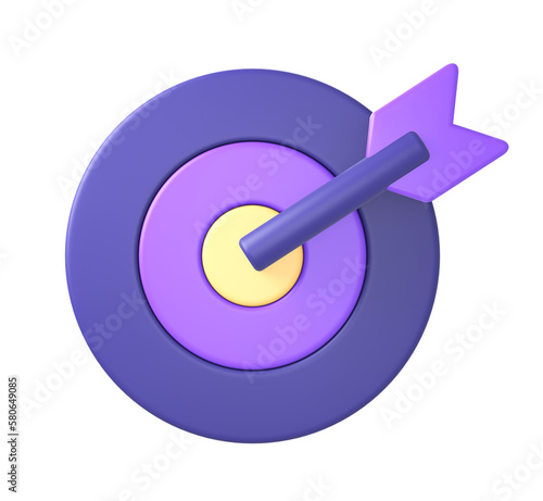 3d purple arrow hits target or goal icon for UI UX web mobile apps social media ads designs