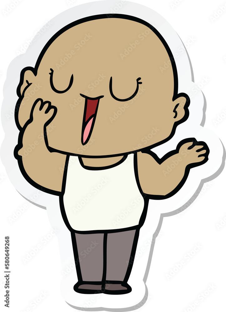 sticker of a happy cartoon bald man yawning