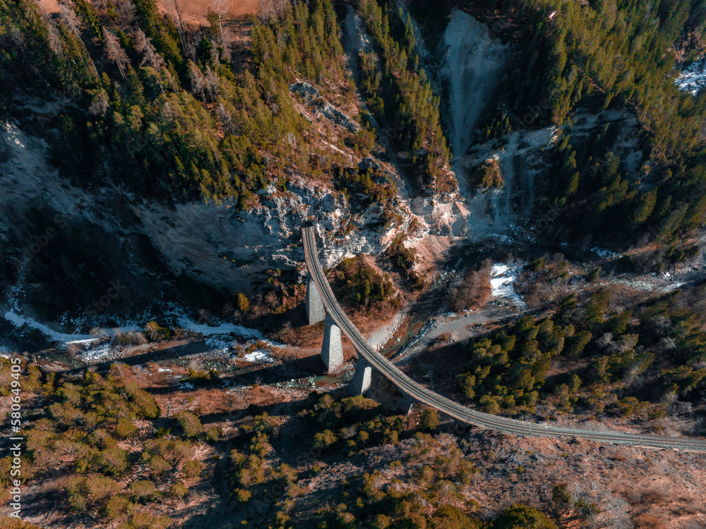 Filisur Aerial view famous mountain in Filisur, Switzerland. Landwasser Viaduct ...