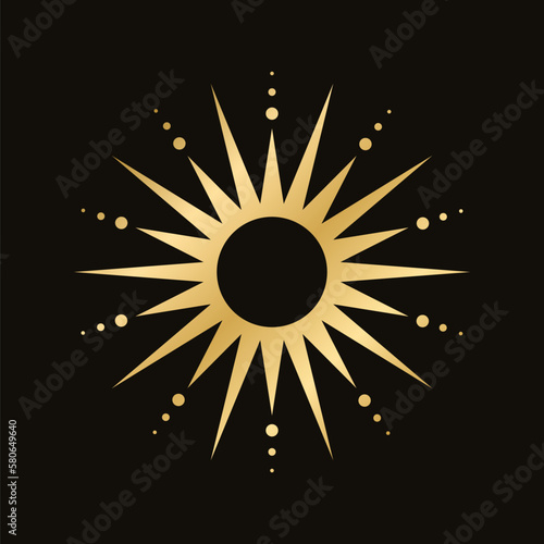Gold boho celestial sun icon logo. Simple modern abstract design for templates, prints, web, social media posts