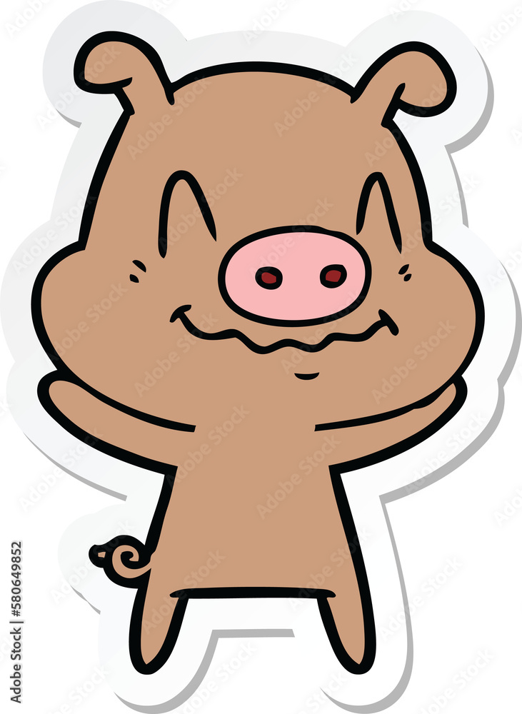 sticker of a nervous cartoon pig sticker of a nervous cartoon pig
