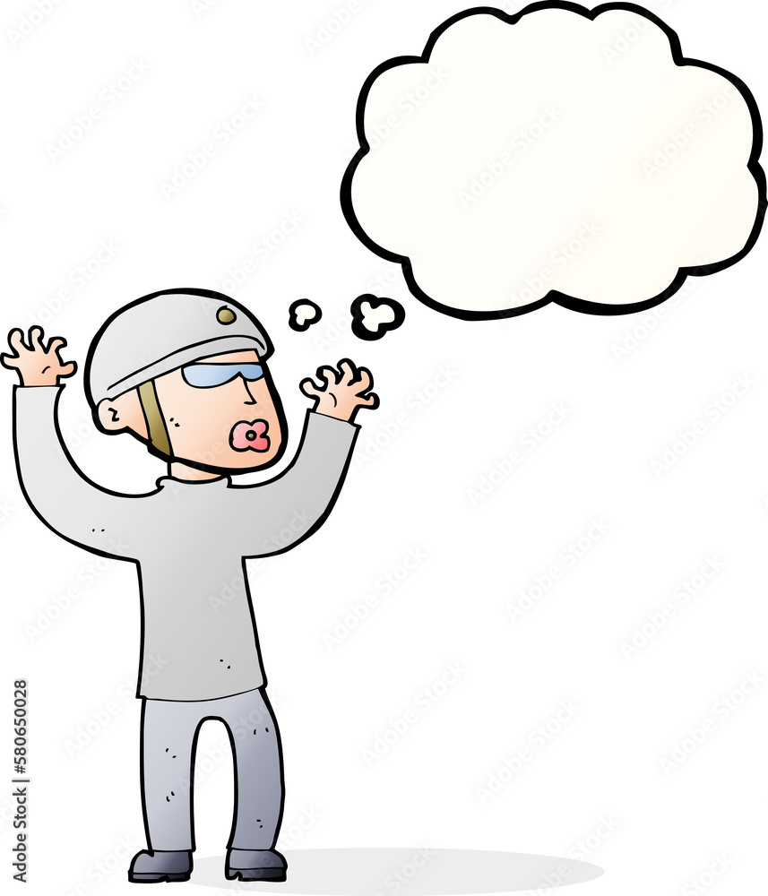 cartoon security man panicking with thought bubble cartoon security man panicking with thought bubble