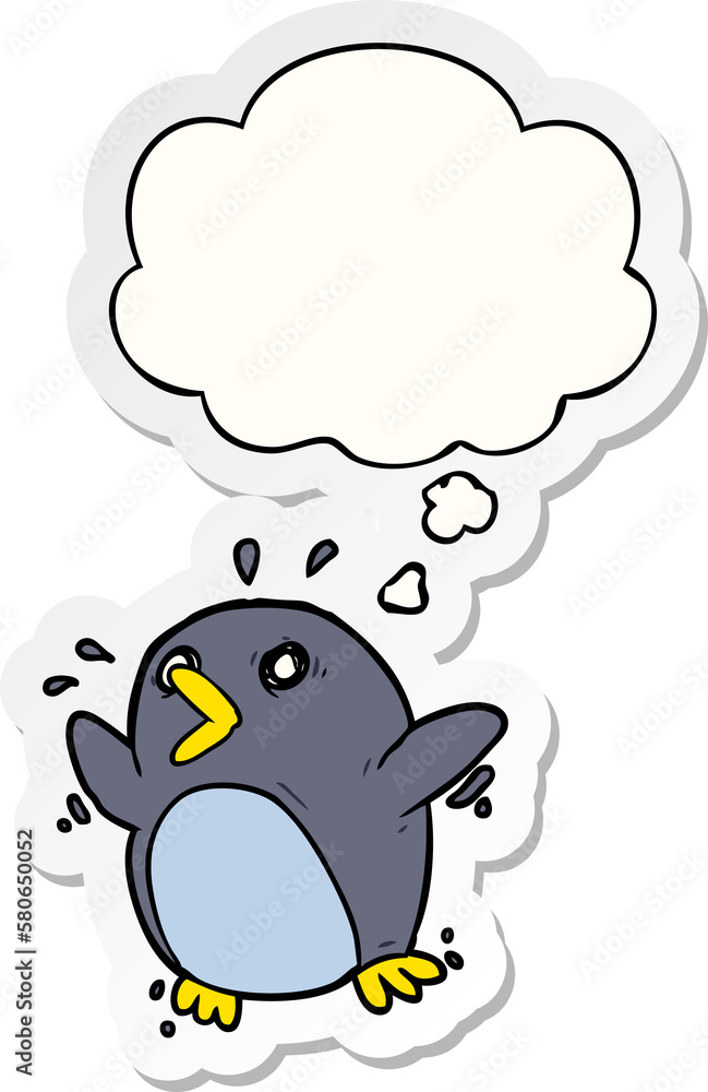 cartoon frightened penguin and thought bubble as a printed sticker cartoon frightened penguin and thought bubble as a printed sticker