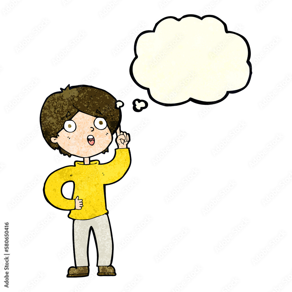 cartoon boy with idea with thought bubble cartoon boy with idea with thought bubble