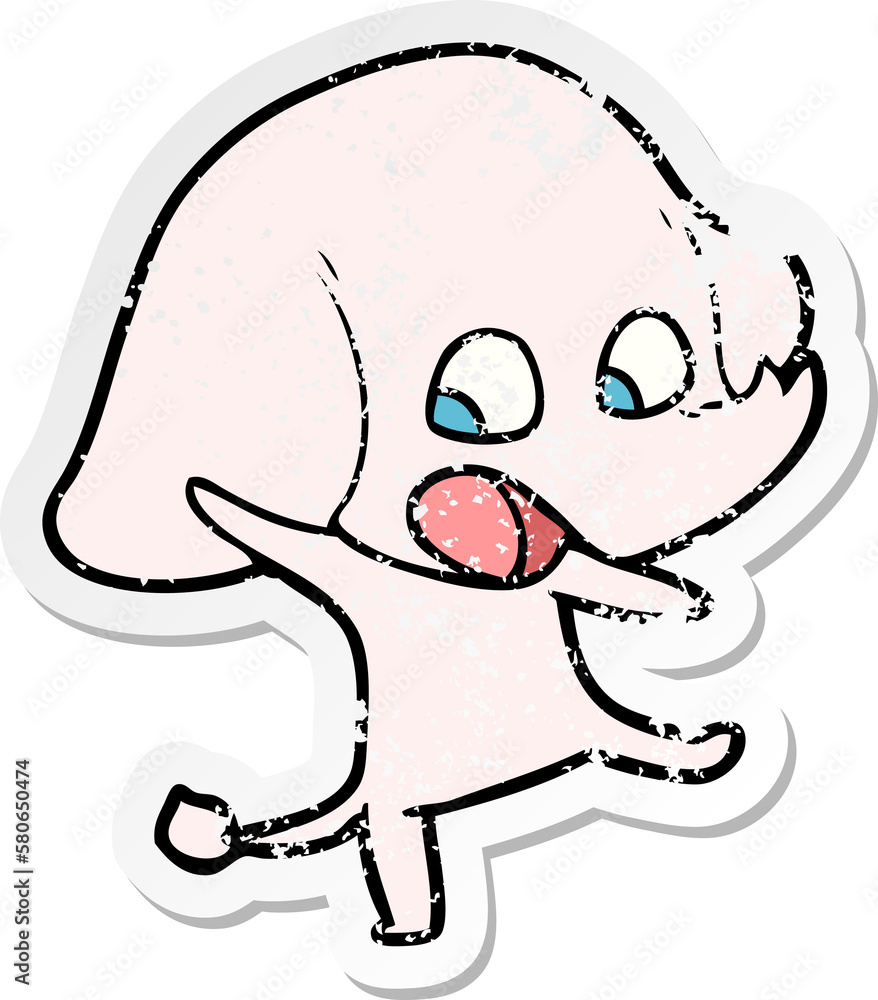 Fototapeta premium distressed sticker of a cute cartoon elephant