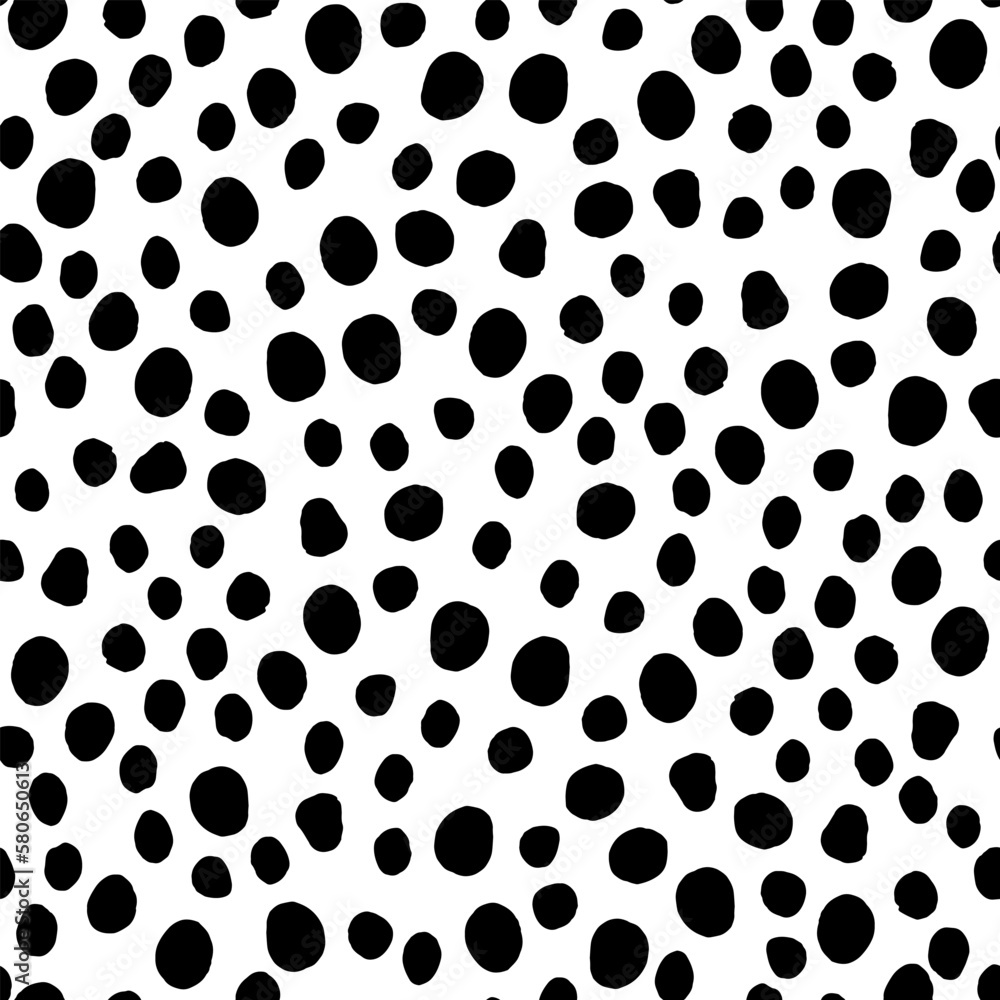 Seamless neutral polka dots pattern. Black hand-drawn circles isolated on white background. Abstract Random points ornament. Vector illustration for wallpaper, fabric, print, wrapping paper, textile Seamless neutral polka dots pattern. Black hand-drawn circles isolated on white background. Abstract Random points ornament. Vector illustration for wallpaper, fabric, print, wrapping paper, textile