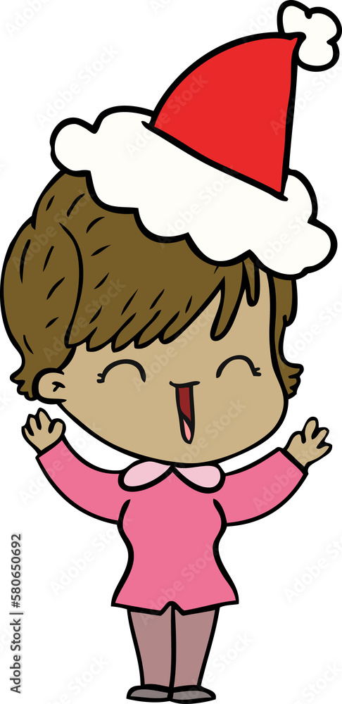line drawing of a laughing woman wearing santa hat line drawing of a laughing woman wearing santa hat