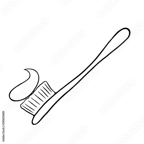 Tooth brush hand drawn icon. Dentistry item isolated on white background. Vector illustration.