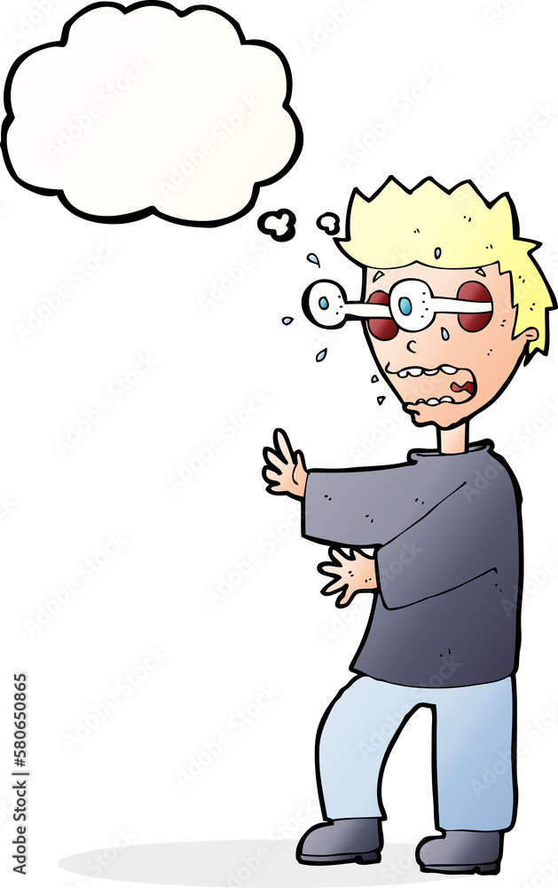 cartoon terrified boy with thought bubble cartoon terrified boy with thought bubble